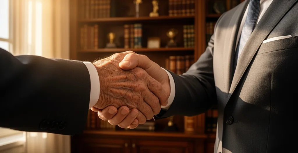 Poignée de main entre un senior et un professionnel