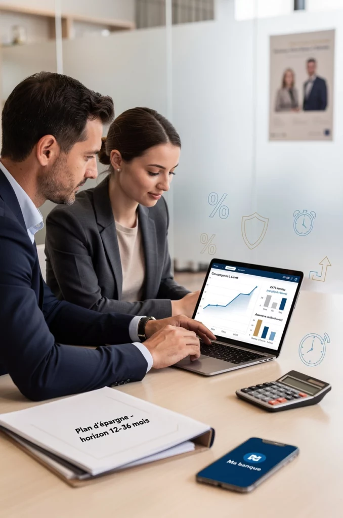 une femme et un homme discutent des plans d'épargnes à court ou moyen term
